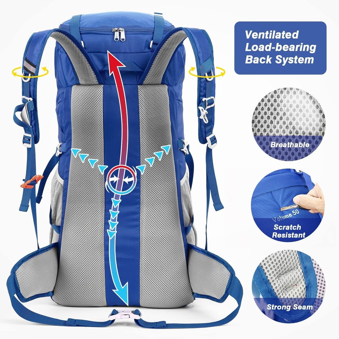 HOMIEE 50-60L Hiking Travel Camping Backpack for, Waterproof Lightweight Daypack with Rain Cover for Camping Touring