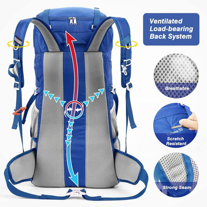 HOMIEE 50-60L Hiking Travel Camping Backpack for, Waterproof Lightweight Daypack with Rain Cover for Camping Touring