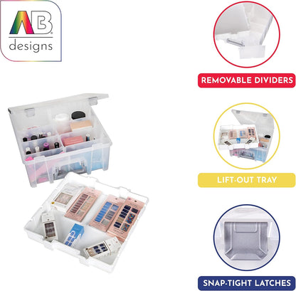AB Designs 6899ABD Super Satchel Double Deep with Lift-Out Tray and Removable Dividers, Stackable Home Storage Organization Container, Clear with Sliver Latches and Handle