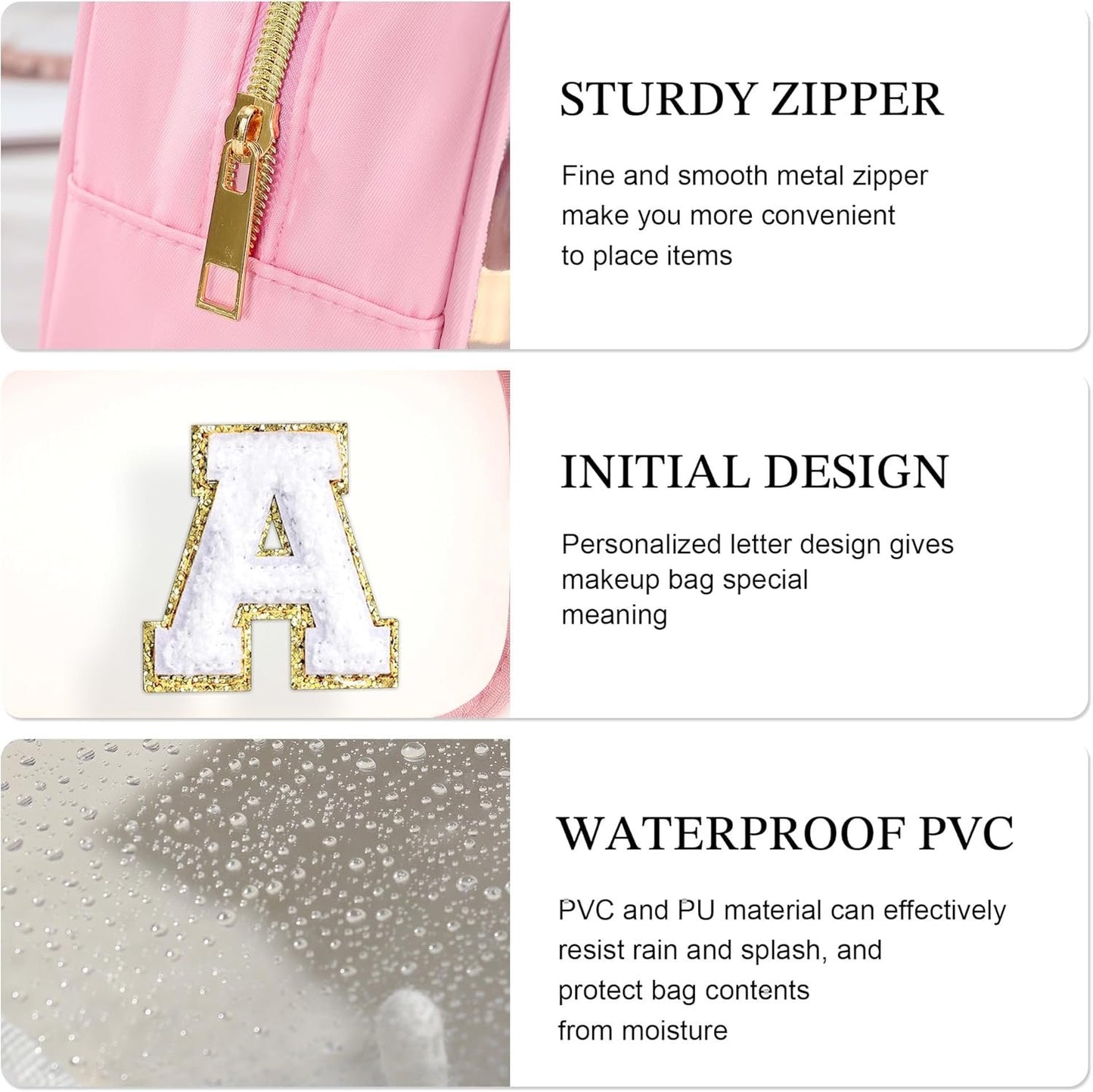 SEFORICO Initial Clear Makeup Bag - Make Up Bag Travel Toiletry Case Preppy Cosmetic Bags Organizer Gifts for Women Valentines Day Brithday Gift Mom Girl Gifts Clear Toiletry Bag (Pink A)
