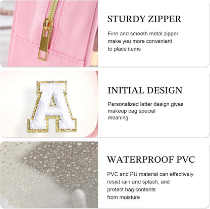 SEFORICO Initial Clear Makeup Bag - Make Up Bag Travel Toiletry Case Preppy Cosmetic Bags Organizer Gifts for Women Valentines Day Brithday Gift Mom Girl Gifts Clear Toiletry Bag (Pink A)