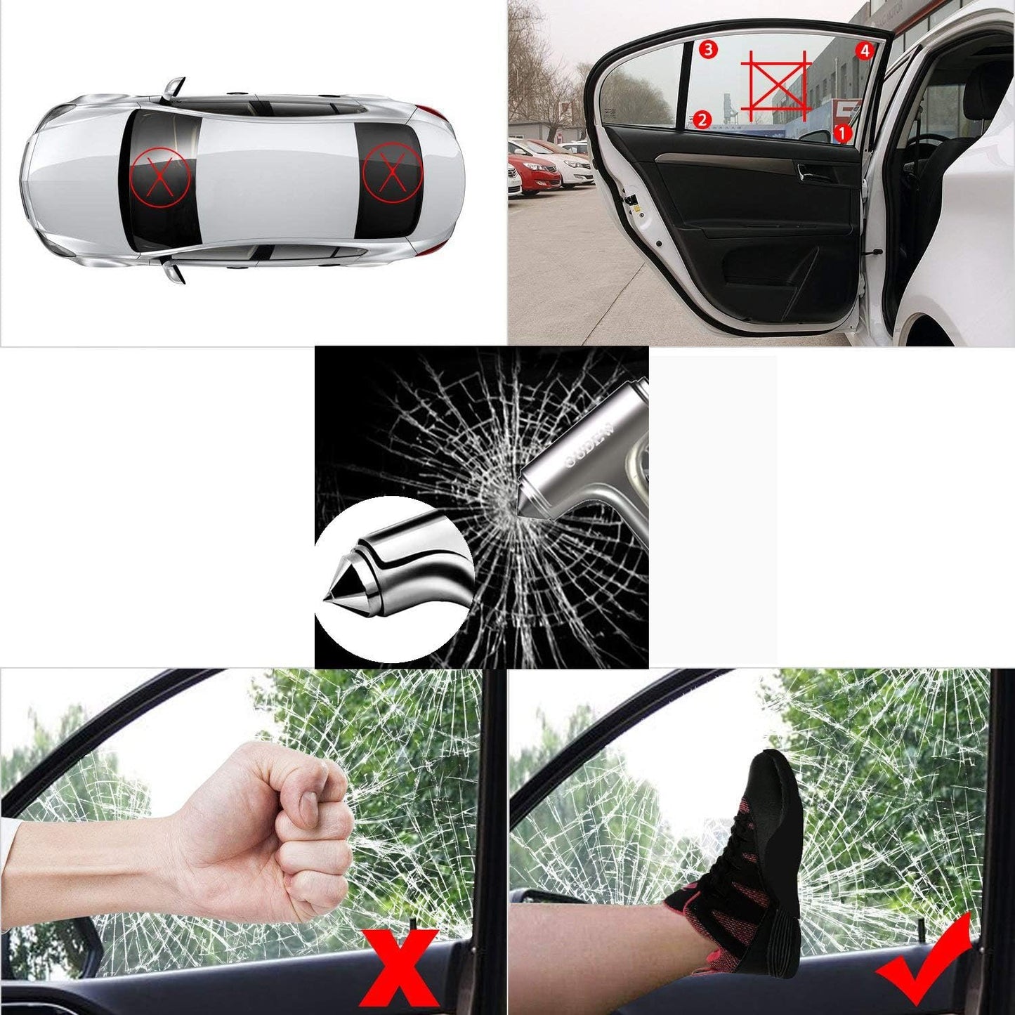 Car Safety Hammer - Emergecy Escape Tool Glass Breaker with Seat Belt Cutter, Hard Aluminium Alloy Head Design (Silver)