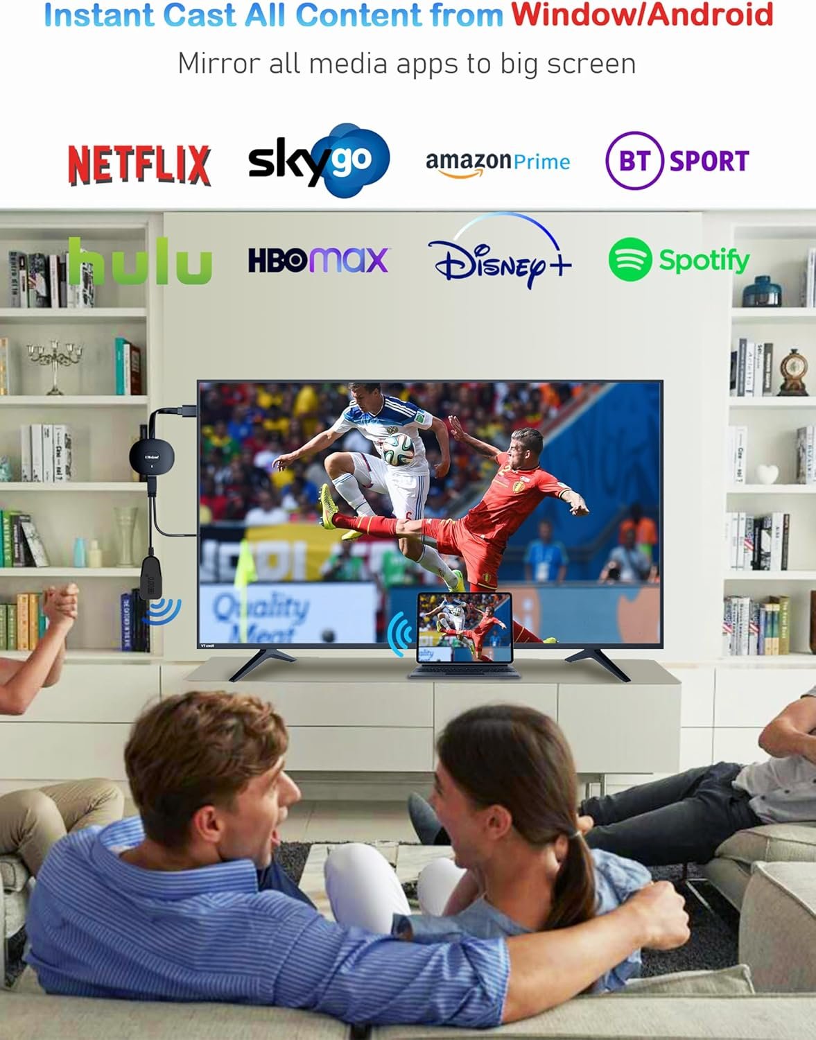 AT-Mizhi Wireless HDMI Display Dongle Adapter 4K- TV Wireless Display Adapter Stream Video/Audio from Phone/Pad/Laptop to HDTV/Projector/Monitor, Supports Airplay/Miracast/DLNA