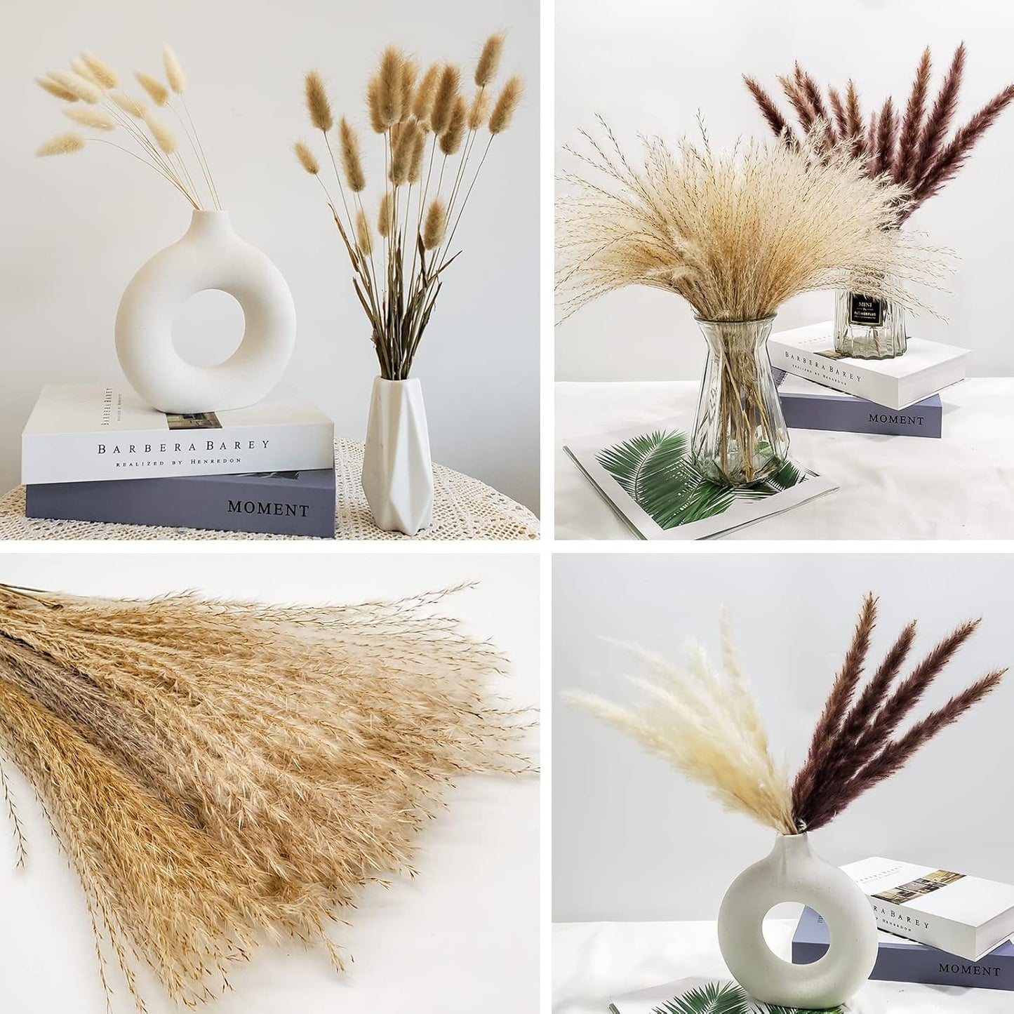 CRFNI 100 Pcs Pampas Grass - Natural Pampas & Reed Grass & Bunny Tails & Dried Wheat for Dried Flowers Arrangements Boho Wedding Home Decor