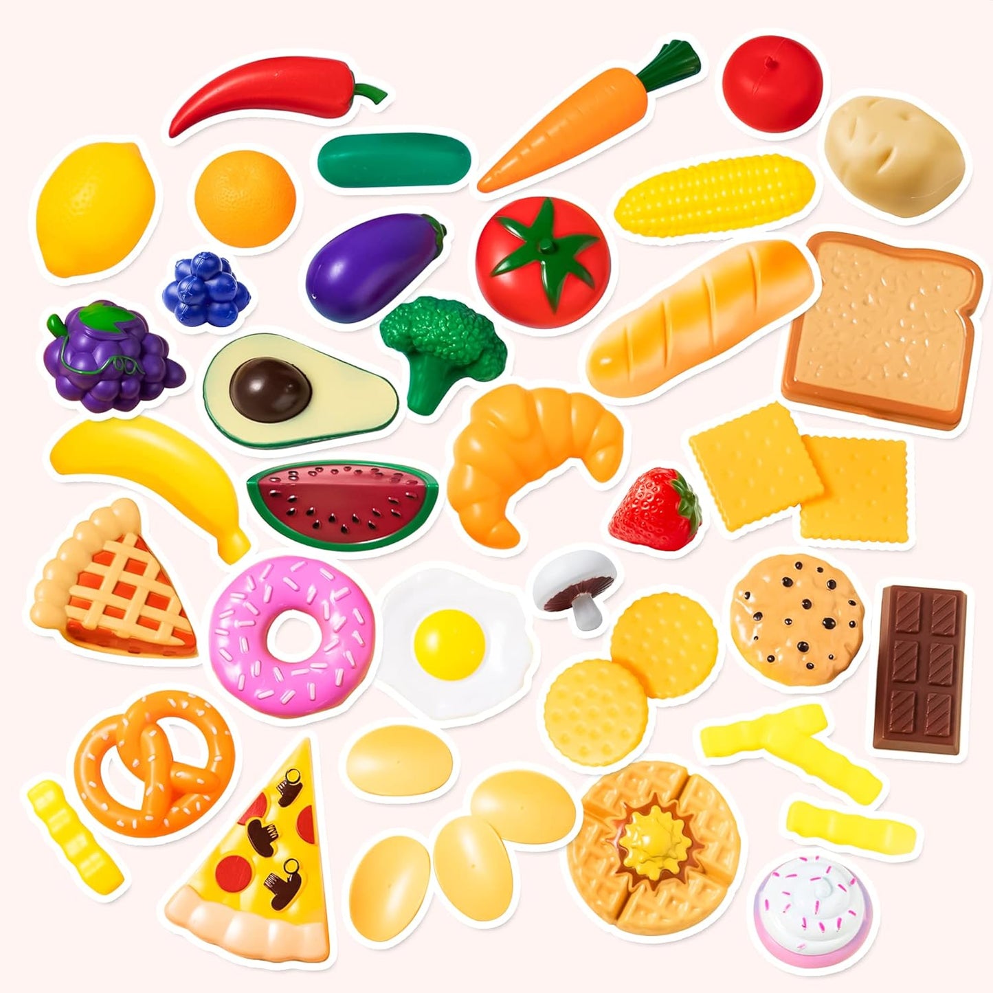 Joyin 50 PCS Play Food Set of Kitchen Toys, Dinnerware, Dummy Fruits, Vegetables, Plastic Accessories for Children Educational Learning Toy, Role Play Gift