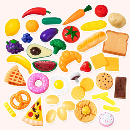 Joyin 50 PCS Play Food Set of Kitchen Toys, Dinnerware, Dummy Fruits, Vegetables, Plastic Accessories for Children Educational Learning Toy, Role Play Gift