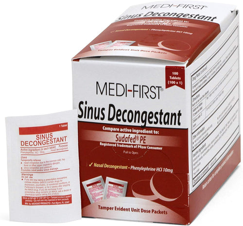 Medique Products Medi-First 80933 Sinus Decongestant, 100-Packets of 1 (Packaging may vary) , Red