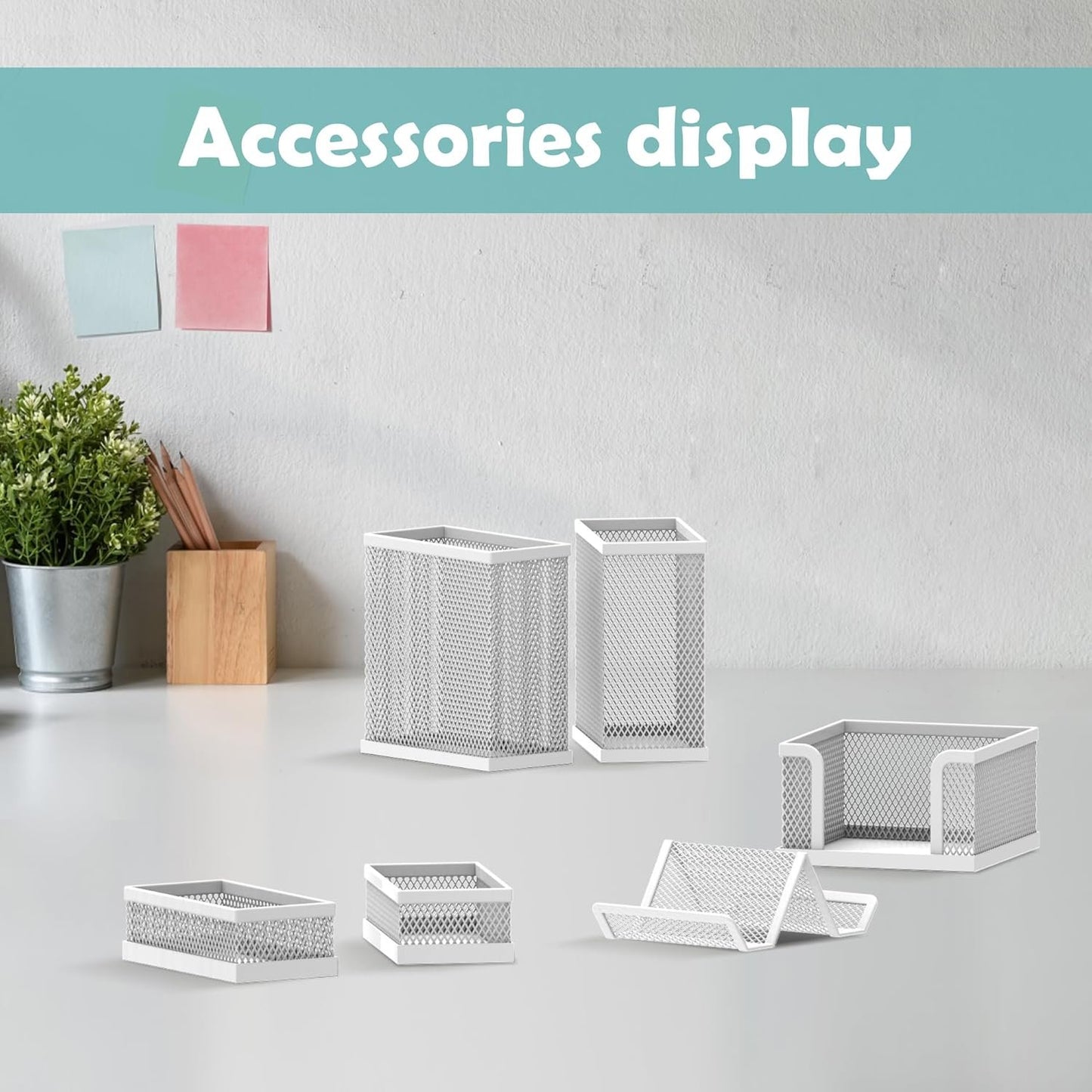 SUPEASY Desk Organizers and Accessories for Office Supplies Organization with 6 Compartments, Desk Organizer with Phone Holder, Pen Holder, Sticky Note Tray, White