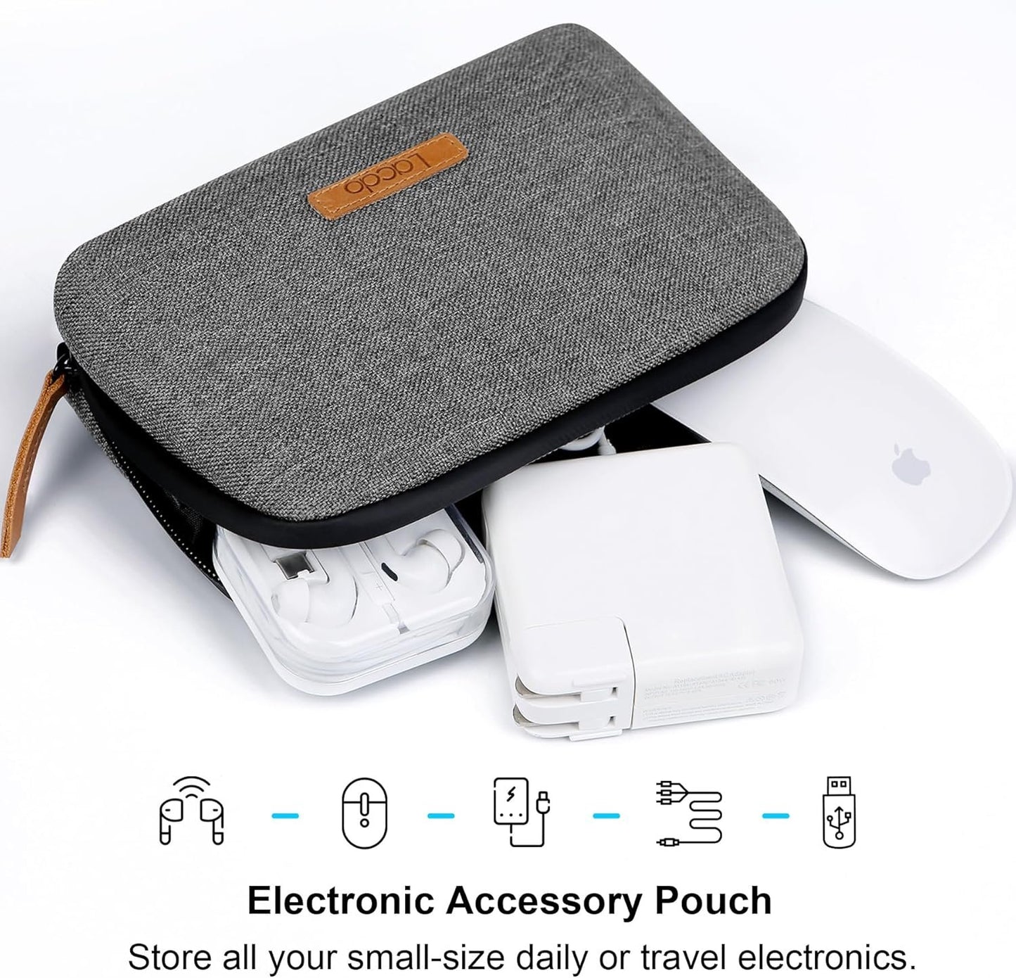 Lacdo Electronic Organizer Travel Cable Organizer Bag Pouch Case Tech Electronic Accessories Case Portable Charger Case for Cable, Cords, MacBook Laptop Charger, Mouse, Power Adapter, Power Bank, Gray