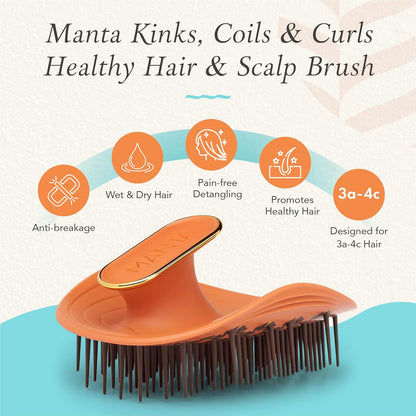 Manta Curls Anti-Breakage Hairbrush – Detangling Brush for Curly & Afro Hair, Gentle Wet & Dry Hairbrush for Women, Orange