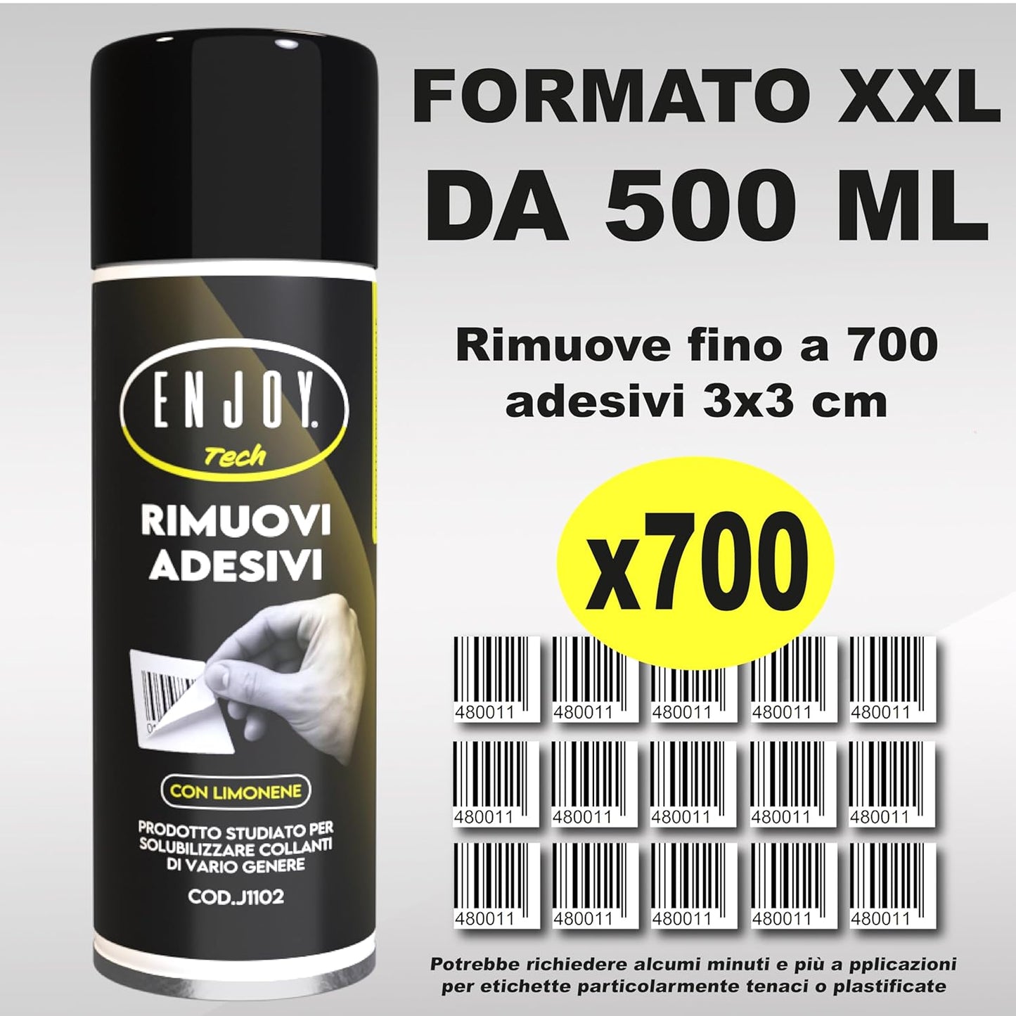 ENJOY TECH - Label Remover Spray 500 ml | Quickly removes stubborn labels from all surfaces | Removes glue and adhesives on various surfaces | Made in Italy