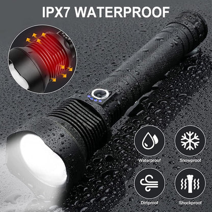 Rechargeable LED Flashlights, 990000 High Lumens Super Bright Flashlight, Tactical XHP90 with 5 Modes, Zoomable, Military Grade Waterproof Flashlights for Emergencies, Camping