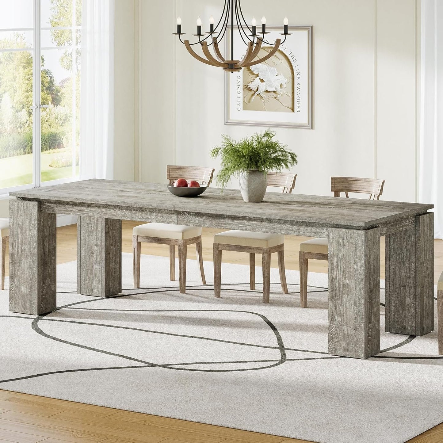 Tribesigns 86-Inch Large Dining Table for 8 People, Wood Farmhouse Kitchen Table with Thick Legs for Dining Rooms, Restaurants