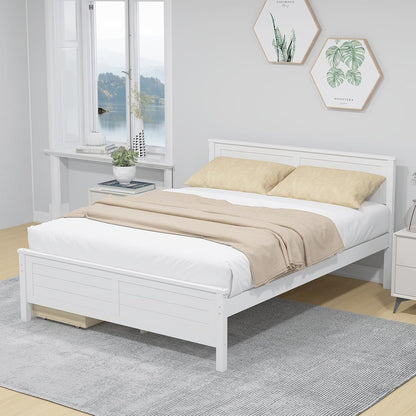 DORTALA Full Wood Bed Frame with 2 Drawers, Modern Platform Bed with Solid Wood Headboard & Footboard, Wooden Slats Support Mattress Foundation, No Box Spring Needed, Easy Assembly, White