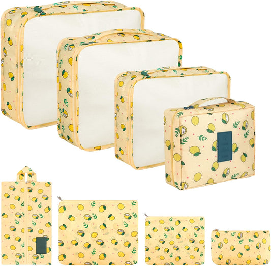 Coolzon Travel Suitcase Organizer Set 8 Pieces, Cubes Packing, Perfect Storage Travel Luggage Organizer for Clothes, Cosmetics, Shoes, Underwear, Yellow