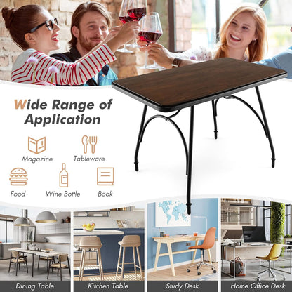 Giantex Industrial Dining Table, 110 x 70cm Kitchen Table w/Spacious Tabletop, Adjustable Feet, Solid Steel Frame, Arch Design & Rounded Corners, Heavy Duty Kitchen Table, Easy Assembly, Rustic Brown