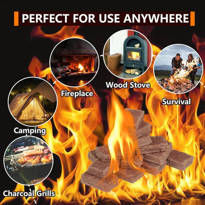 Bbcuepro All Natural Charcoal Fire Starters - 144 PCS Cubes Lightning Fast Lighters for Barbecue Grill, BBQ Charcoal, Campfire, Fireplace, Wood Stove, Smoker and More