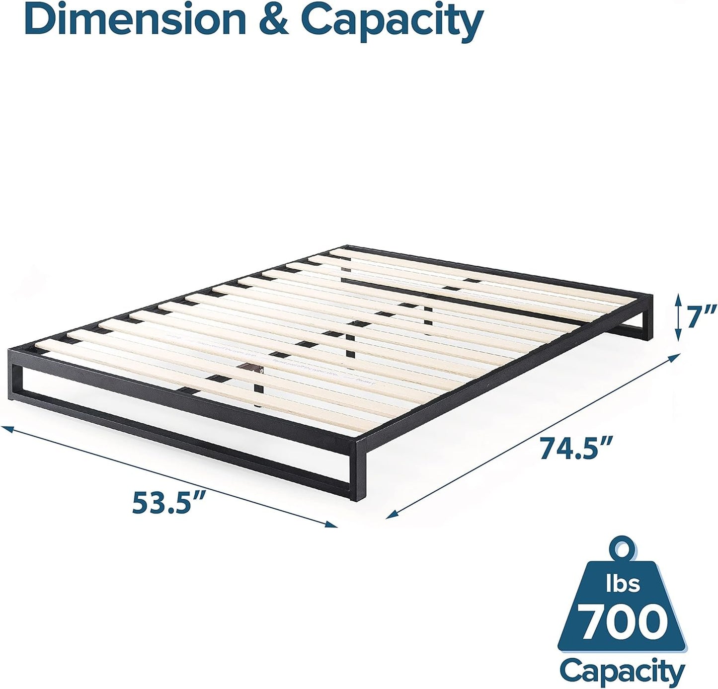 Zinus Full Bed Frame - Trisha 7 inch Metal Bed Frame with Wood Slat Support, No Box Spring Needed, Easy Assembly - Minimalist Platform Bed Frame with Underbed Storage Space, Full Size