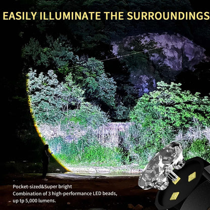 Aicdas Rechargeable Led Mini Torch,3000 High Lumens Pocket-Sized Flashlight with Super Bright LED Chips,5 Light Modes,IPX6 Waterproof,EDC Flashlight for Emergency,Camping,Hiking,Gift