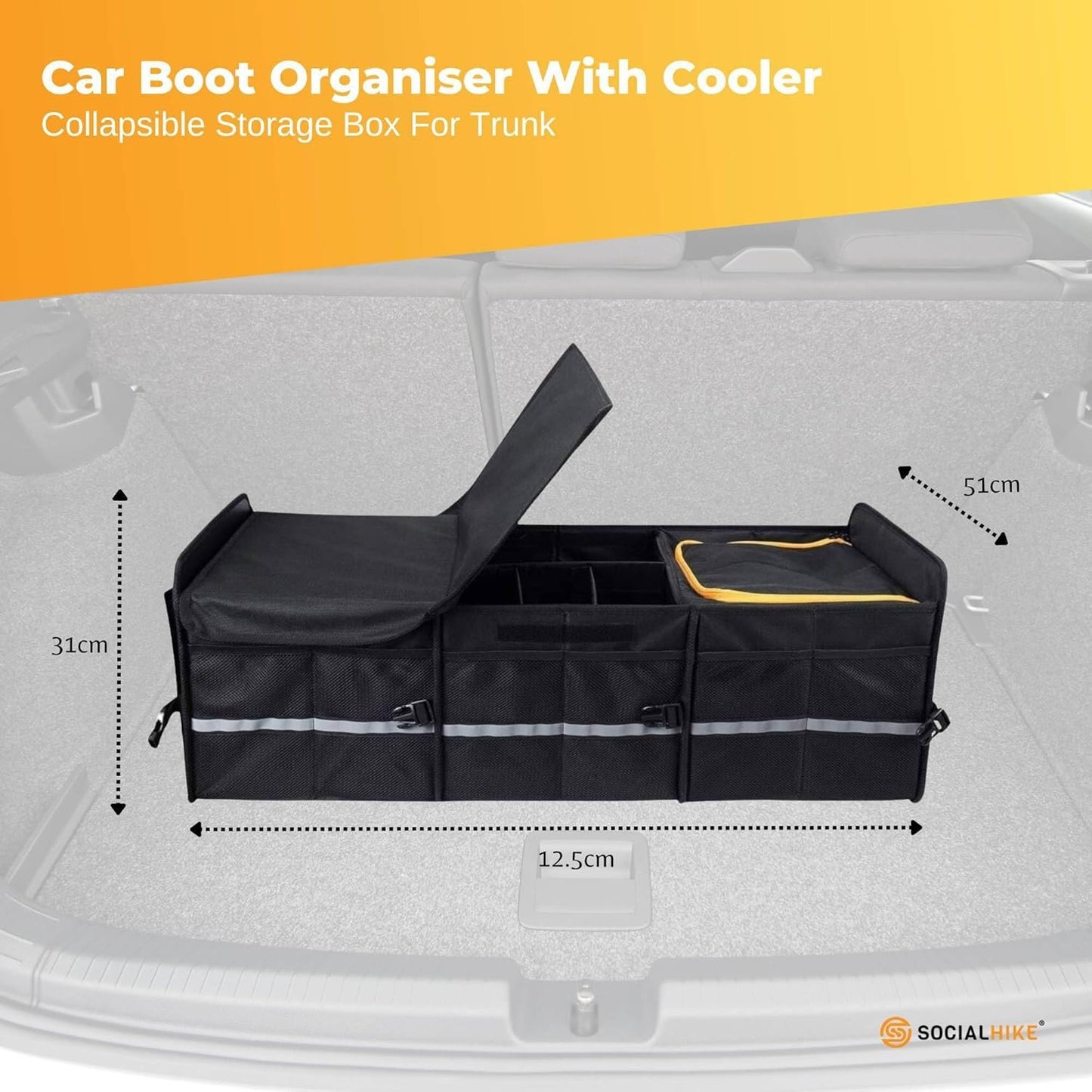 Social Hike Car Boot Organiser With Cooler - Collapsible Storage Box For Trunk