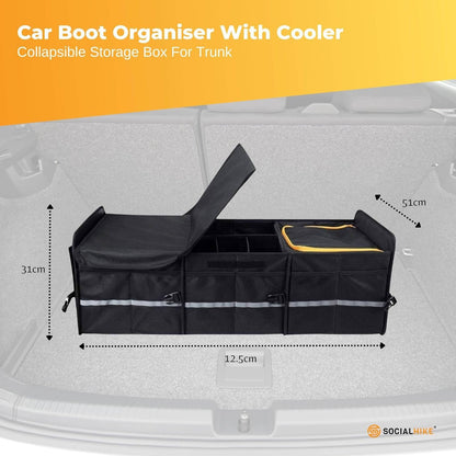 Social Hike Car Boot Organiser With Cooler - Collapsible Storage Box For Trunk