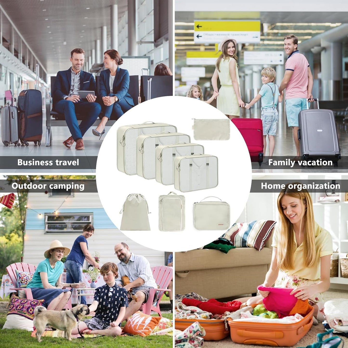 HOTBAG 8 Pieces Packing Cubes, Suitcase Organizer, Suitcase Organizer, Travel Organizer, Travel Accessories Useful Travel Cube System for Clothes, Shoes, Cosmetics
