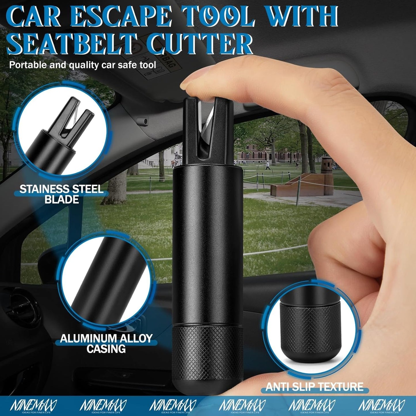 NINEMAX Car Window Breaker Seatbelt Cutter, Pack of 2 Car Escape Glass Breaker Keychain Safety, 2-in-1 Emergency Rescue Window Punch Tool Underwater