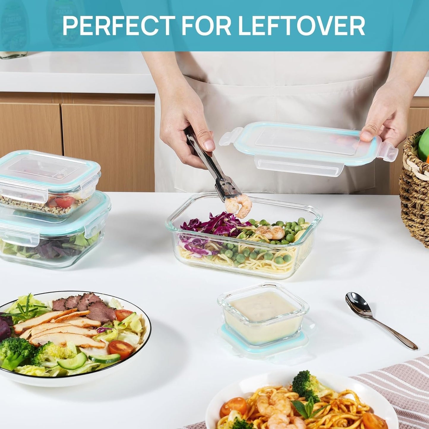 Vtopmart 8 Pack Glass Container Food Storage, Glass Meal Prep Containers with Lids, Airtight Glass Bento Boxes with Leak Proof Locking Lids, for Microwave, Oven, Freezer and Dishwasher