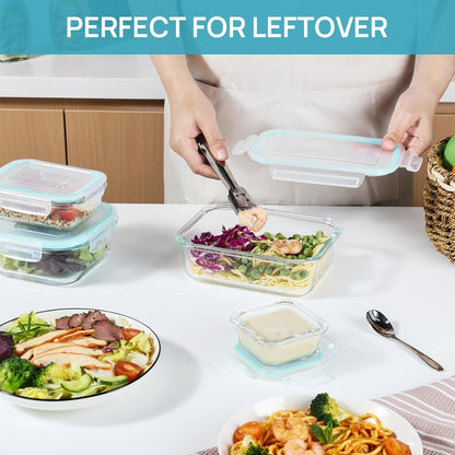 Vtopmart 8 Pack Glass Container Food Storage, Glass Meal Prep Containers with Lids, Airtight Glass Bento Boxes with Leak Proof Locking Lids, for Microwave, Oven, Freezer and Dishwasher
