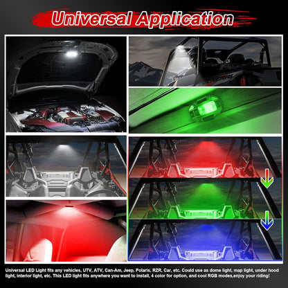 UTV Dome Light with RGB Strobe, POVTOR Universal Roll Bar Mount Car LED Interior Light Roll Cage Map Light Utility Light for UTV ATV Polaris RZR Can Am Truck Car-White/Red/Green/Blue/RGB Strobe