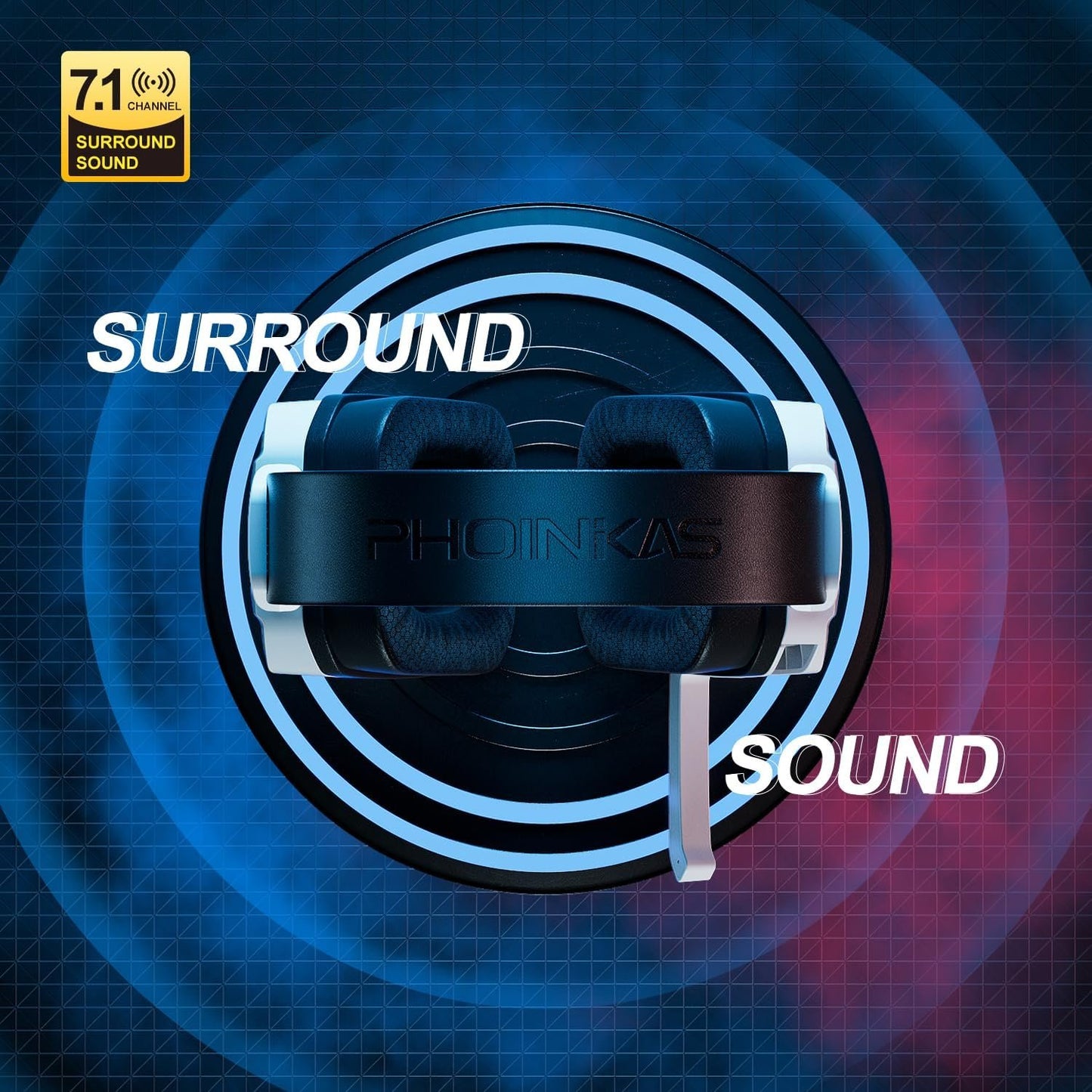 YOTMS 2.4GHz Wireless Gaming Headset for PS5, PS4, PC, Switch, Over Ear Gamer Headphones with Noise Canceling Mic, 7.1 Surround Sound, 30+Hr Battery, Bluetooth 5.3 for Phone/Laptop/Tablet/Mac (White)