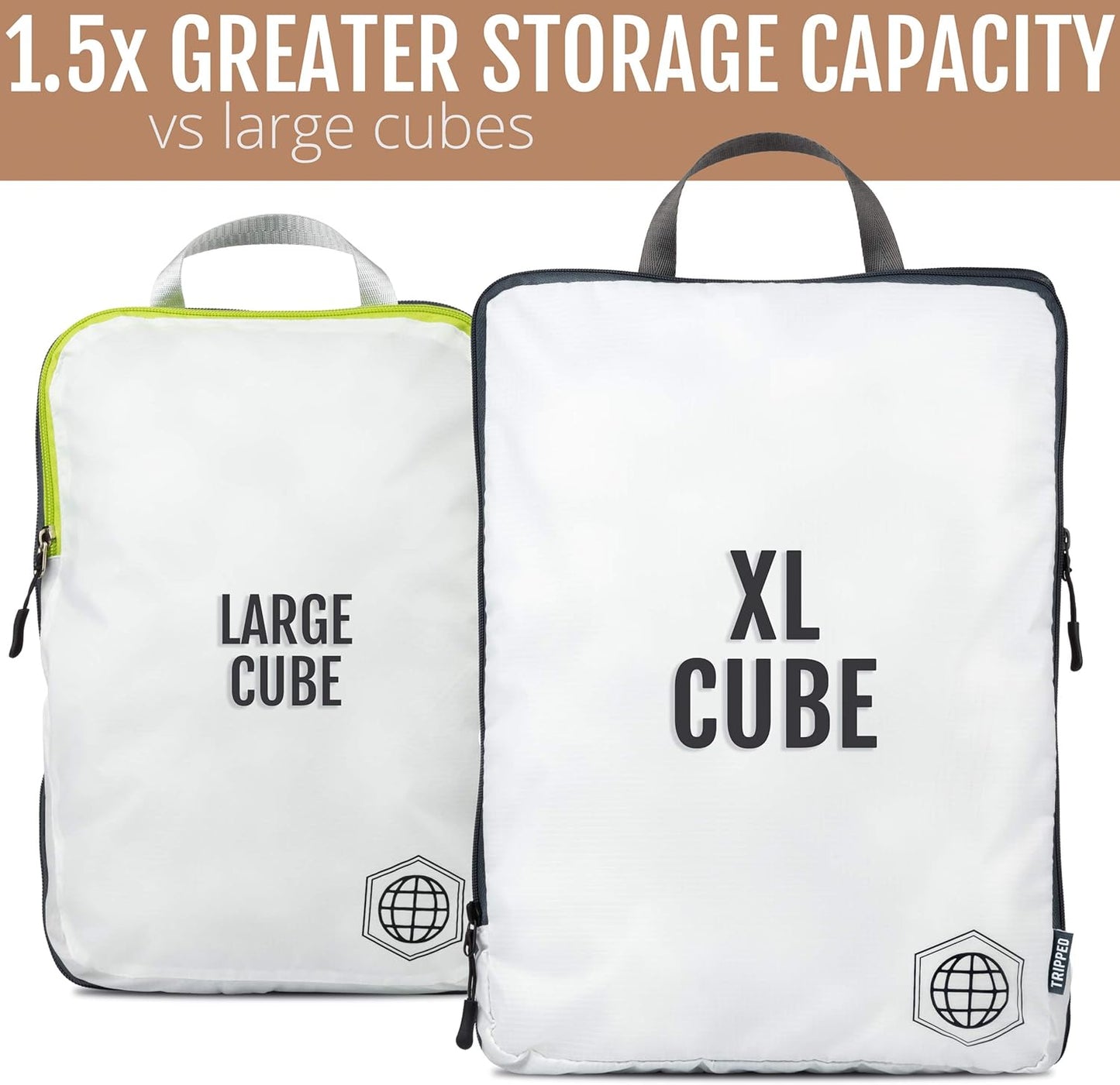 Extra Large Compression Packing Cube 6 Piece Set for Travel and Check Luggage (White/Grey)