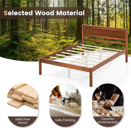 KOMFOTT Full Size Wood Platform Bed Frame with Headboard, Solid Wood Bed Frame with Slat Support, Under Bed Storage, 16” Mattress Foundation Bedroom Furniture, No Box Spring Needed (Walnut)