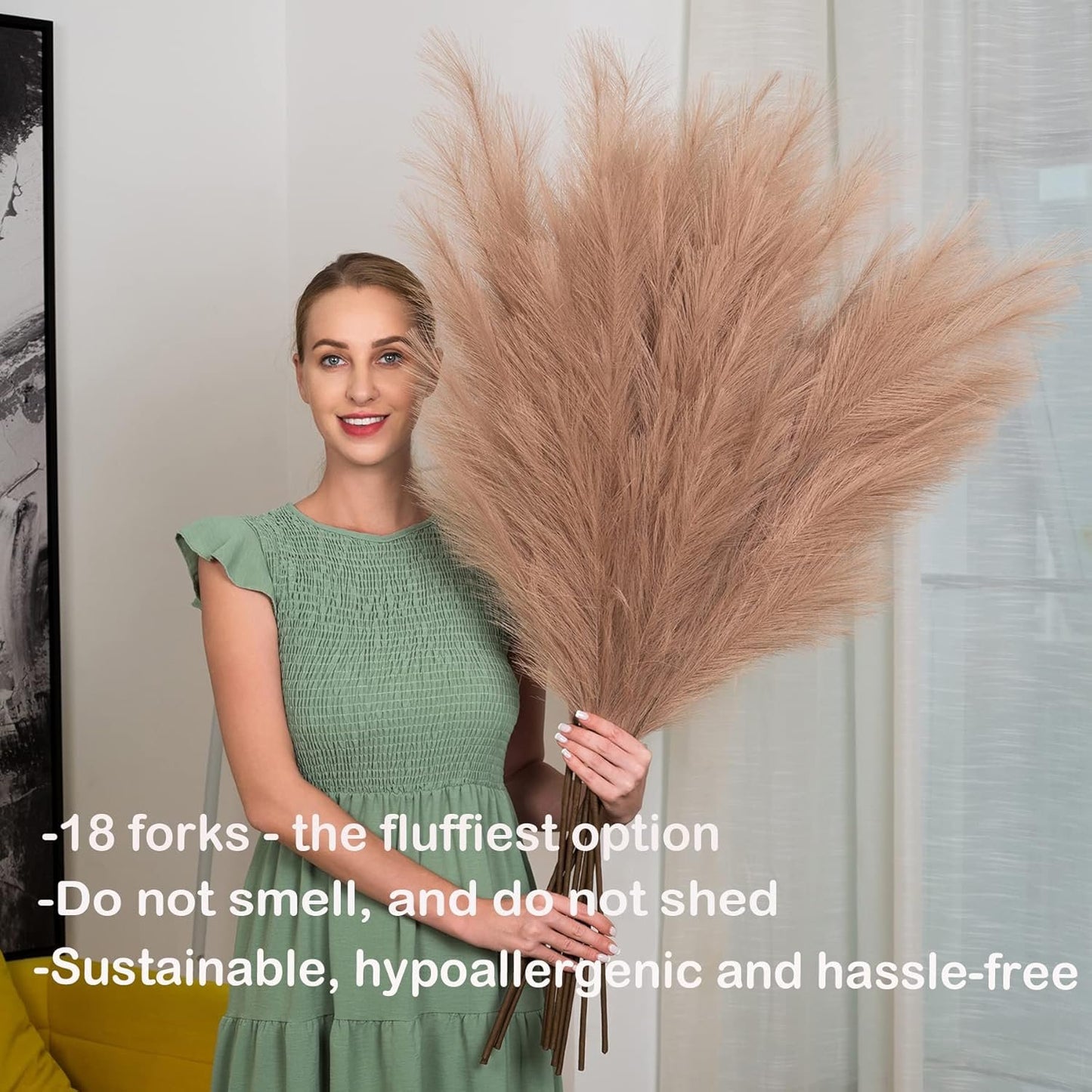Pampas Grass Decor Tall, 43"/110cm Faux Pampas Grass 6 Stems Large Pompass Grass Branches Tall Bulk Boho Flower Arrangement for Home Room Wedding Party Decor (Taupe)