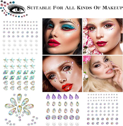 406 Pieces Glitter Gems Stickers for Face 7 Sheets Glitter Make Up Stickers for Gems, Body Eyes Rhinestones Stickers Stickers for Face Gems Festival Accessories Nail Art Decorations