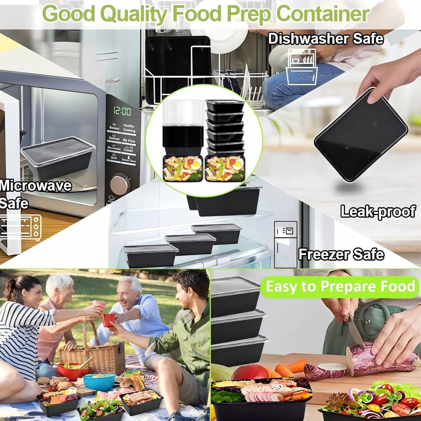 25 Pack (50-Piece) 750ML Meal Prep Containers Reusable with Lids, Sturdy Leakproof & Food Safe, Microwave, Freezer, Dishwasher Safe Food Prep Containers, to Go Take Out Plastic Food Storage