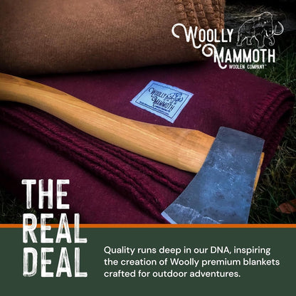 Woolly Mammoth Merino Wool Blanket - Large 66" x 90", 4LBS Camp Blanket | Throw for The Cabin, Cold Weather, Emergency, Dog Camping Gear, Hiking, Survival, Army, Outside, Outdoors – Burgundy