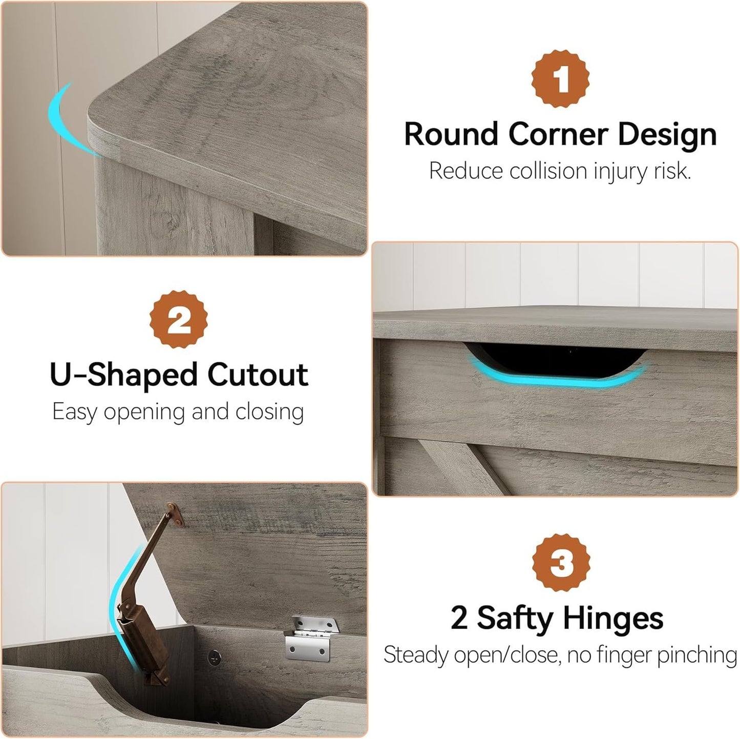 IDEALHOUSE Storage Chest, 39.4" Storage Bench, Wooden Storage Trunk with Safety Hinges, Lift-Top Entryway Bench, Supports 350 lb, Shoe Bench, for Bedroom, Living Room, Farmhouse Rustic Style, Gray