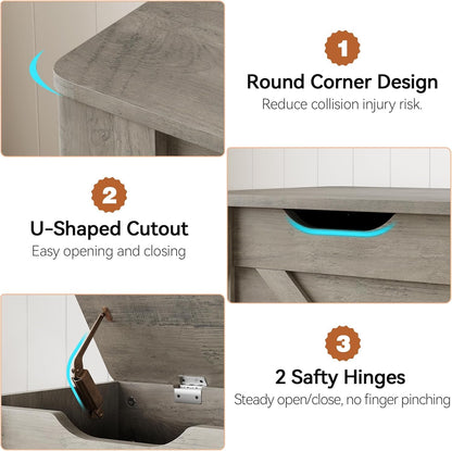 IDEALHOUSE Storage Chest, 39.4" Storage Bench, Wooden Storage Trunk with Safety Hinges, Lift-Top Entryway Bench, Supports 350 lb, Shoe Bench, for Bedroom, Living Room, Farmhouse Rustic Style, Gray