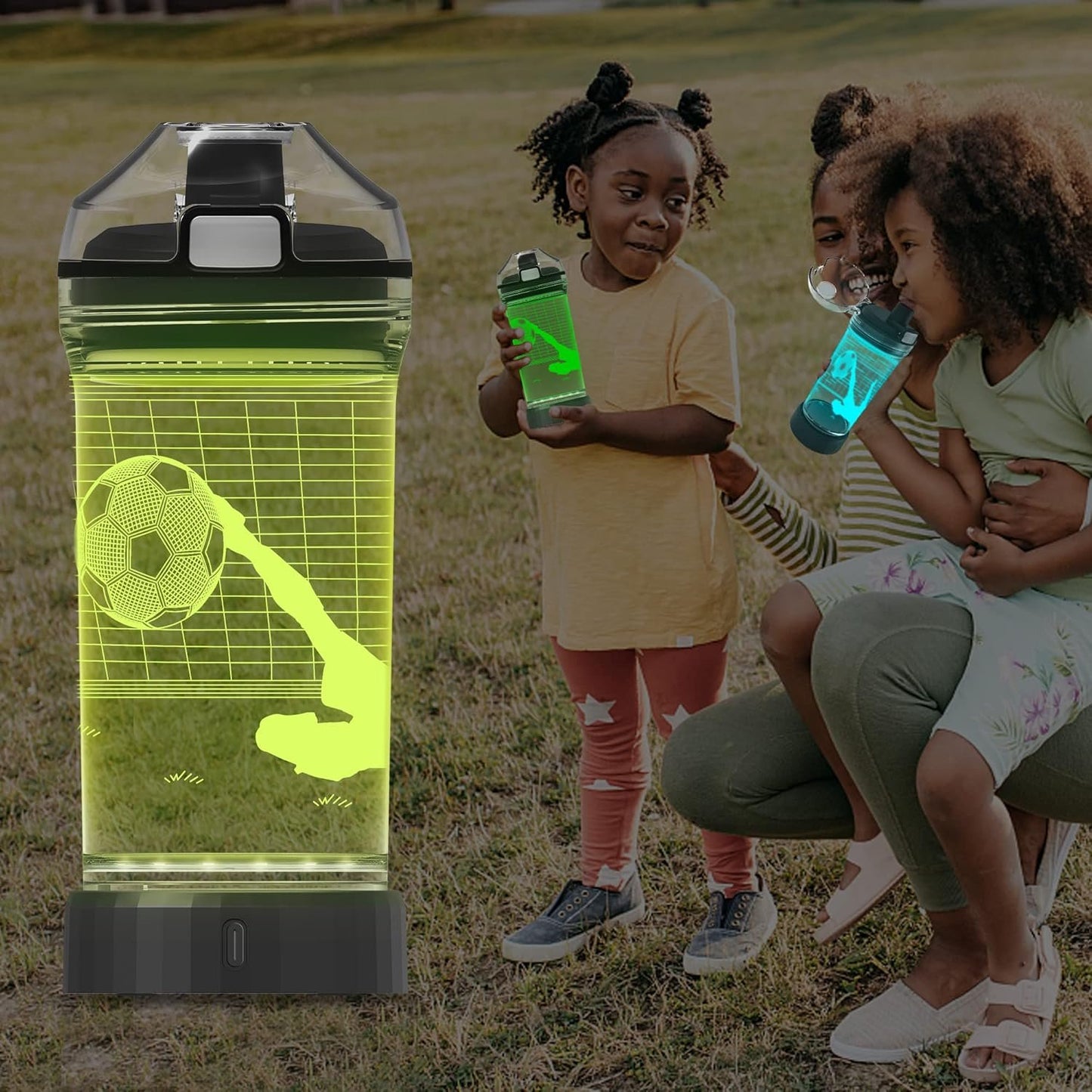 YuanDian Light Up Kids Water Bottle with 3D Soccer Design- 14 OZ Tritan BPA Free - Cool Drinking Cups Gift for School Kids Boy Child Sport Soccer Lovers