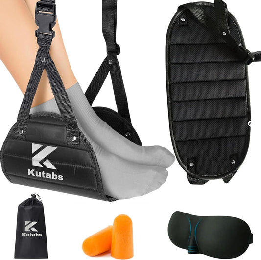 KUTABS Foot Hammock for Plane or Travel Pillow - Airplane Foot Hammock and Plane Foot Rest - Ultimate Travel Accessories with Sleep Mask and Ear Plugs