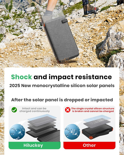 Solar Charger 25000mAh, Hiluckey Outdoor Portable Power Bank with 4 Solar Panels, Fast Charge External Battery Pack with Dual 2.1A Output USB Compatible with Smartphones, Tablets, etc.
