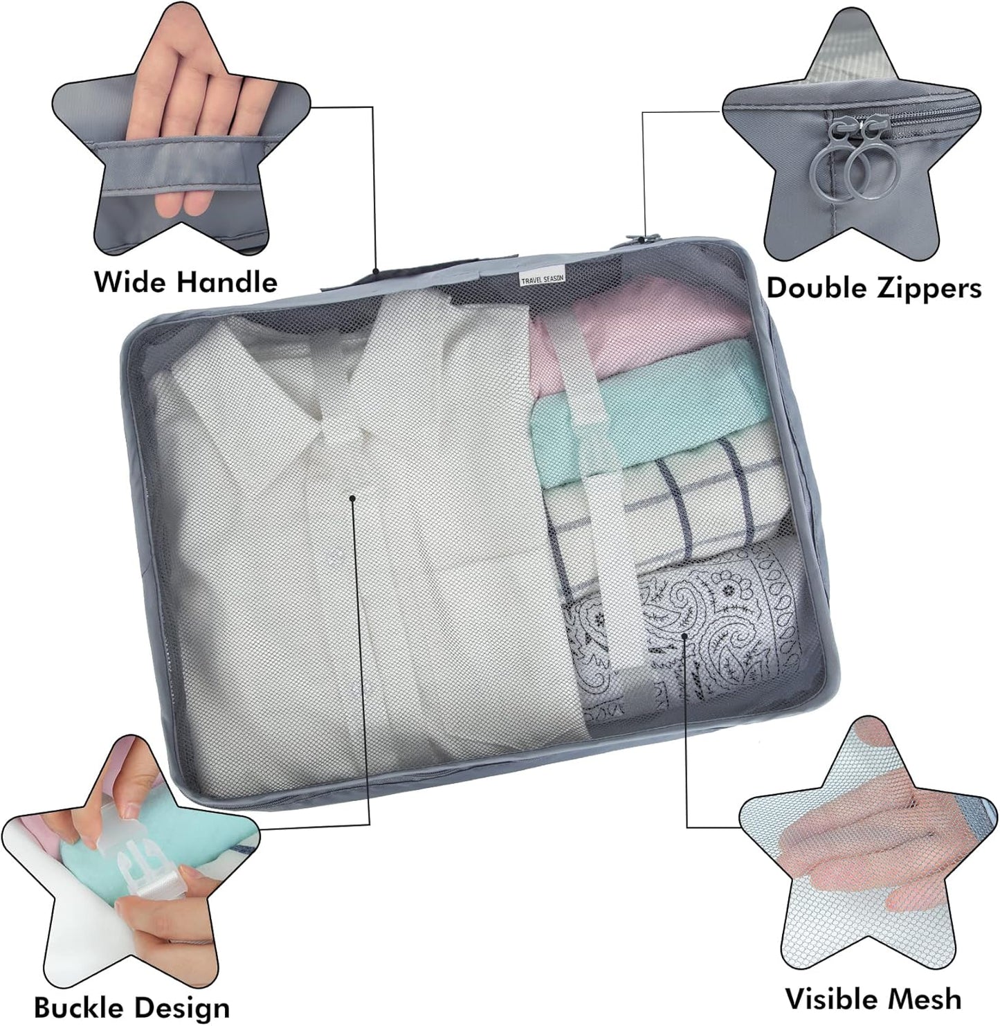 11 Pieces Travel Organizer Suitcase Set, Packing Cubes, Travel Organizer for Space-Saving Suitcases for Clothes Shoes Underwear Cosmetics (Grey)