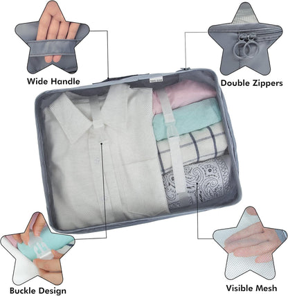 11 Pieces Travel Organizer Suitcase Set, Packing Cubes, Travel Organizer for Space-Saving Suitcases for Clothes Shoes Underwear Cosmetics (Grey)