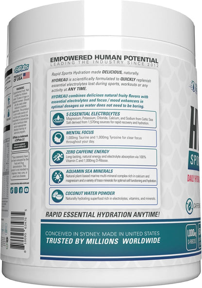 EHP Labs Hydreau Electrolytes Powder No Sugar - Hydration Powder for Endurance & Energy - Electrolyte Powder for Men & Women - Sugar Free Electrolytes - (Kiwi Strawberry, 40 Serves)