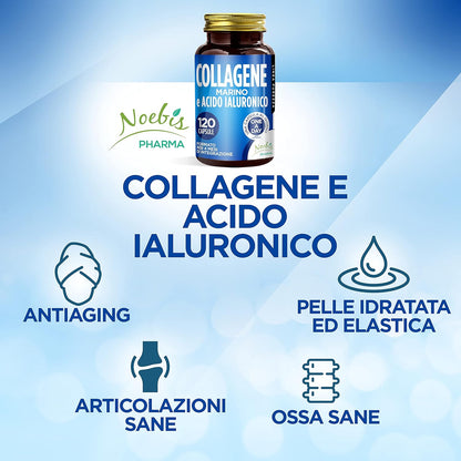 Marine Collagen and Hyaluronic Acid: Supplement for Skin, Bones and Joints | 120 Capsules - 4 Months Supply