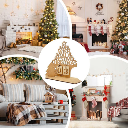 Calendario natalizio per conto alla rovescia – 2025 a forma di casa calendario dell'Avvento natalizio cartello in legno – design cavo in legno invernale ornamento da scrivania per fattoria