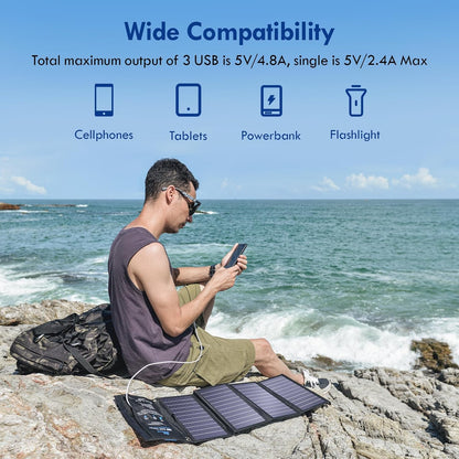Solar Panels Charger with Digital Ammeter, BigBlue 28W SunPower Camping Solar Panel, Dual USB(5V/4A Overall), IPX4 Waterproof, Compatible with iPhone 13/11/Xs/X/8/7, iPad, Samsung Galaxy, Google Pixel