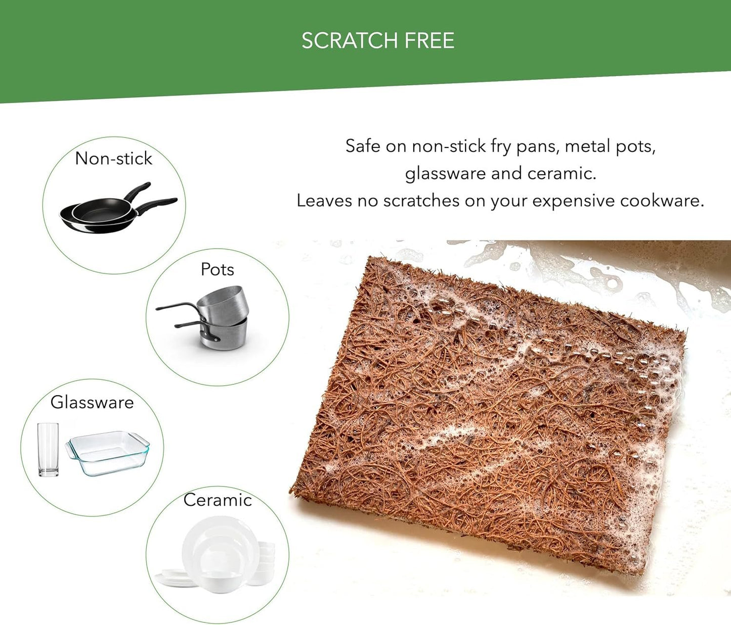 Biodegradable Sponge, Coconut Fiber with Cellulose Eco Sponge, Natural Sponges for Dishes, Sustainable, Environmentally Friendly Kitchen Scouring Pad, Scratch Free, Compostable, 4 Pack