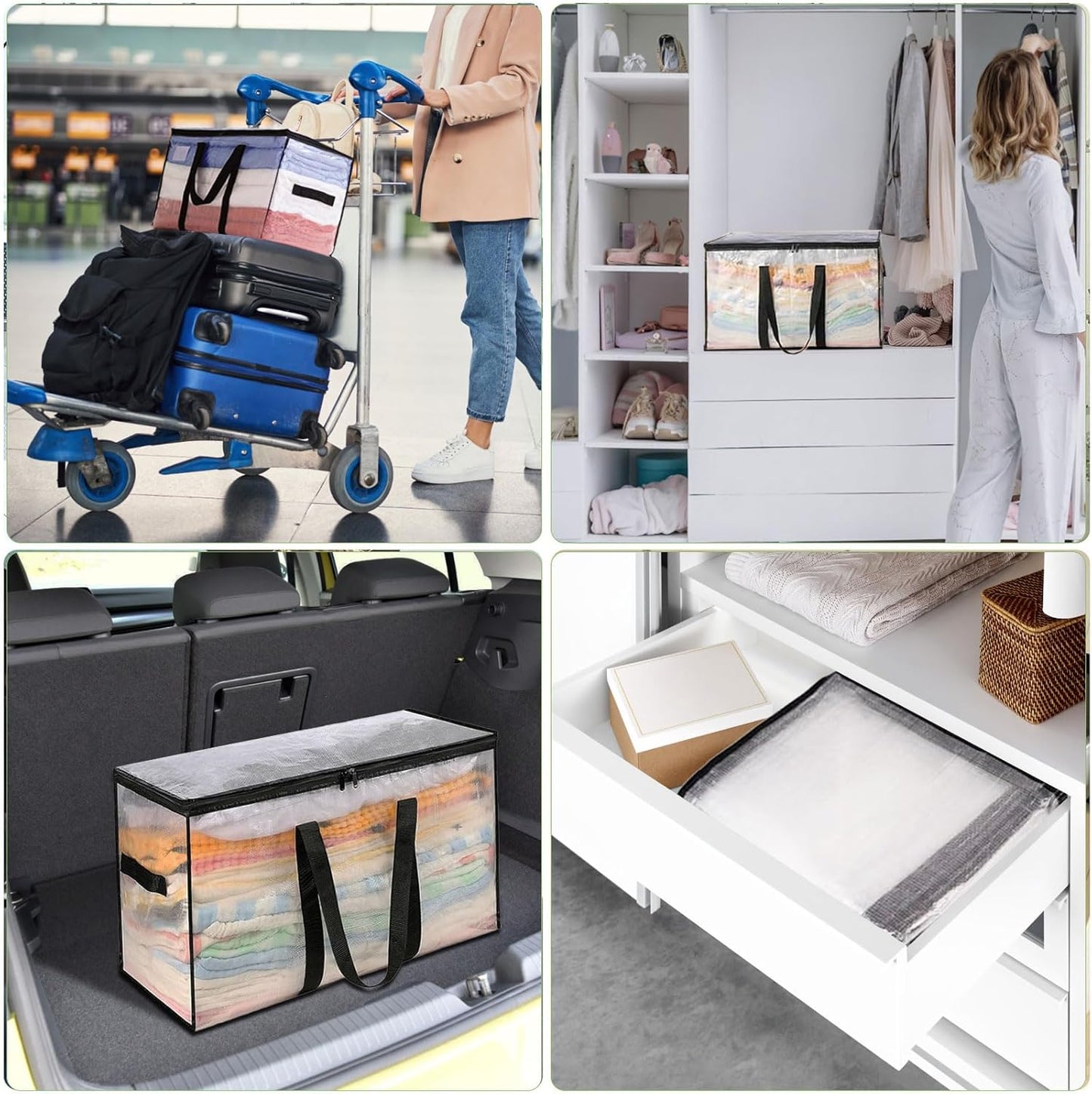 8-Pack Clear Storage Bags for Clothes with Strong Handles and Zipper Heavy-Duty Moving & Storage Bags Packing Supplies for Clothing Space-Saving Storage Totes Alternative to Wardrobe Boxes, 69x35x38cm